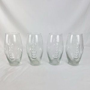 4 Clear Glass 23 Oz Textured Football Shape Drinks Glasses USA Greenbrier